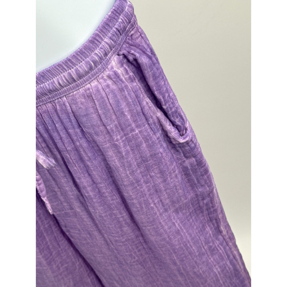 Zury Purple Cotton Gauze Wide Leg Pants Elastic Waist Drawstring 7140 One Size - Picture 4 of 9